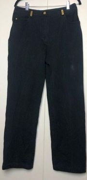 St. John High Waisted Black Denim Pants with Gold Belt Loops