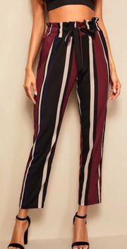 SheIn High Rise Paper Bag Waist Red Colorblock Straight Leg Pants Size Medium