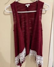 Self Esteem XL Semi Sheer Maroon Festival Style Fringe Vest