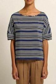 Maje Lilou Blue Stripe Short Sleeve Blouse 3 / L