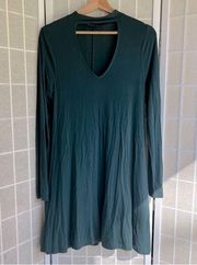 choker neck long sleeve swing dress teal Medium