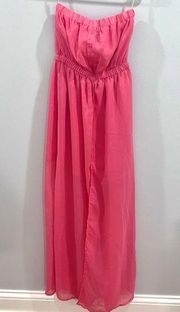 Strapless pink coral maxi overlay mini dress size small