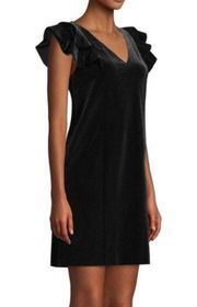 Draper James Women's Velvet Ruffle Shoulder Mini Dress V Neck Black Sizes 0