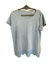 Habitat Short Sleeve Striped Blue Top Size Large Linen Blend Women's T-Shirt