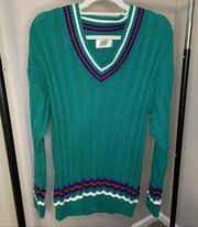 Vintage 80’s Field Gear Green Varsity Knit Ling Sleeve Sweater size L