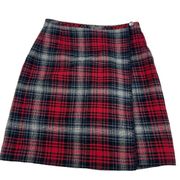 Eddie Bauer Womens 8 Tall Skirt Wrap 100% Wool Tartan Plaid Red Black Gray lined