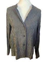 Liz Claiborne Women's Black & White Checkered Button-Down Long Sleeve Size Mediu