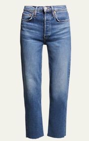 High-Rise Stovepipe Jeans with Raw Hem