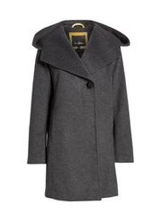 Sam Edelman Shawl Collar Hooded Wool Blend Coat Charcoal Gray Size 14