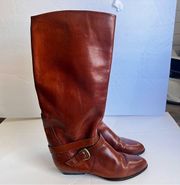 Enzo Angiolini Size 8.5 M Brown Leather‎ Buckle Knee High Fashion Boots =