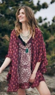 Free People Marla Dreams Red Boho Festival Print Chiffon Tunic Mini Dress