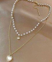 Love Pendant Double Collar Chain Necklace 