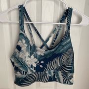 Balance Collection Green and Blue Cross Back Tropical Sports Bra without Pads