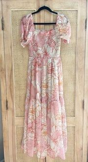 Floral Maxi Dress Puff Sleeve Size Small