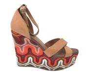 Jeffrey Campbell Womens Size 9.5 Wedge Sandals Multicolor 60's Geometric Design