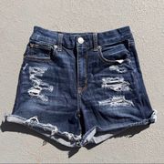 American Eagle AEO  next level stretch curvy high-rise Shortie jean shorts