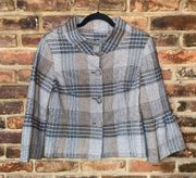 LAL Live A little Plaid Bell Sleeve Button Down Wool Blend Jacket Size Small