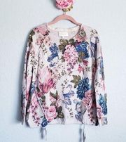 Anthropologie Angel of the NorthGray Multicolor Floral Embroidered Wool Lightweight Sweater