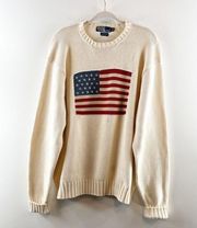 Polo Ralph Lauren Vintage Crewneck American Flag Sweater Cream Ivory XXL