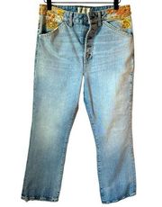 WE THE FREE embellished straight leg med wash jean in size 29.