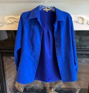 Notations Royal Blue Shirt Velvety Button Down Front Faux Suede Womens Small Top