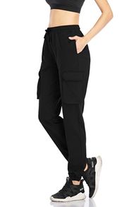 Women's Active Lounge Sweatpants Yoga Jogger Cargo Pants With Pockets Black XXL