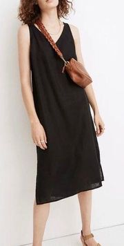 Madewell Linen Sleeveless V Neck Side Slit Maxi Dress in Black. Small