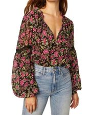 Alicia Floral tie front blouse in Flora Fuchsia