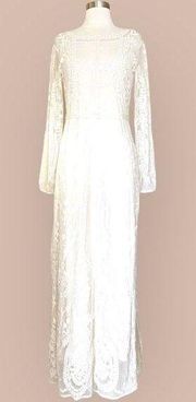 MISS SELFRIDGE Maxi Dress Embroidered Floral Lace Long Sleeves Ivory Medium EUC