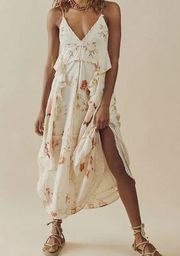 Free People Audrey Embroidered Ruffles Tie Asymmetrical Maxi Dress XS