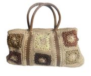 The Sak Crochet Bag Purse Granny Squares Knit Brown Boho Hippie