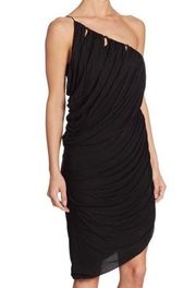 Halston Heritage Black One Shoulder Draped Asymmetrical Dress