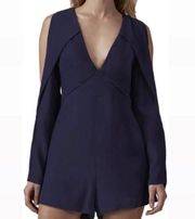 Navy Blue Ruffle Cold Shoulder Romper