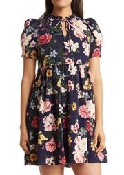 Vince Camuto Floral Navy Puff Sleeve Mini Dress Size 10 NWT