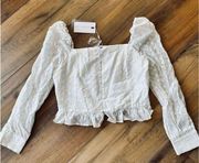 Endless Rose Top Blouse Large White Women's Crop Coastal Cowgirl Long Sleeve