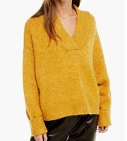 Topshop Mustard Yellow Deep V-Neck Pullover Sweater Size 12