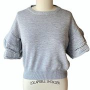 &MERCI Gray Short Ruffled Sleeve Sweater ~ Women's Size MEDIUM