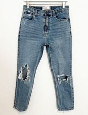 Abercrombie Denim High Rise Distressed Frayed Shredded Mom Jeans Blue Size 6/28