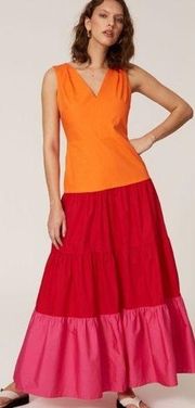 Milly Nicola Maxi Dress Colorblock Cotton Poplin Sleeveless Womens Size 4 Flawed