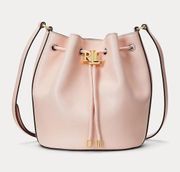 Ralph Lauren Leather Medium Andie Drawstring Bucket Bag, Pink NEW + Dust Bag