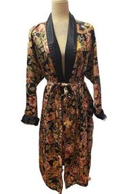 ARIA floral bathrobe womens Size Small Black/Pink Lightweight