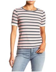 RO & DE Striped Tee Shirt with Ruffle Detailing on Short Sleeves Size XL