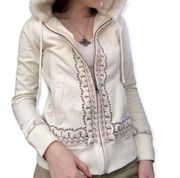 Lucky Brand Y2K Boho Zip Front Hoodie, Cream/Brown