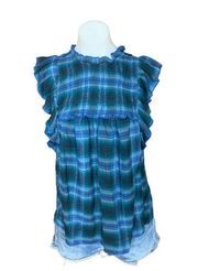 Ruffle Prarie Top Plaid SMALL Babydoll Western Cowgirl Beach Lunch Lounge NEW