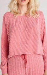 Wildfox French Rose Pink Tilda Ribbed Cropped Top & Joggers Set