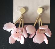 Catherine 3 D pink Floral on Gold Disk & bars Earr