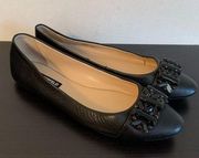 Karl Lagerfeld Black Viola Leather Embellished Ballet Flats