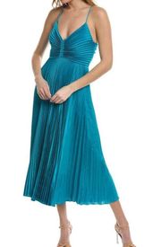 A.L.C. Gemini Pleated Cut Out Tie Back Teal Midi Dress Size 10