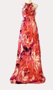 Eliza J Pleated Maxi Halter Dress Chiffon Floral Print 2