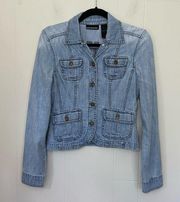 DKNY Jeans Distressed Light Wash Denim Blue Blazer Jacket ~ Size XS
